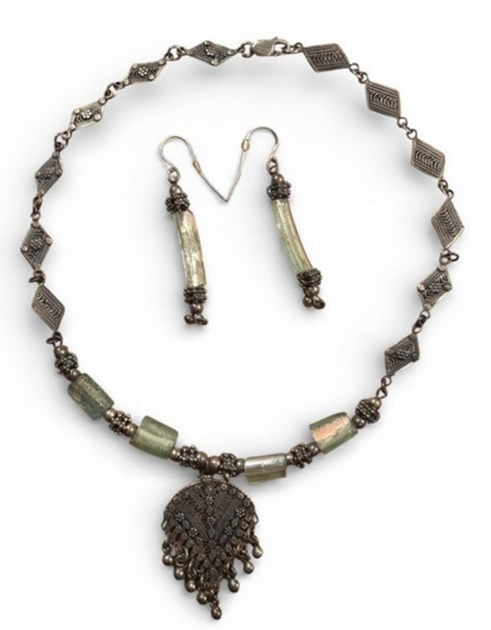 VTG Silpada Sterling Silver Glass Earring Choker Necklace Ethnic Tribal Western